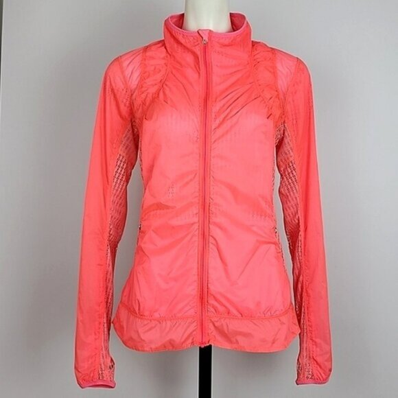 Lululemon Run Nothing To Hide Jacket Flash Coral Pink Mesh Panels Back Size 8 - Picture 2 of 13